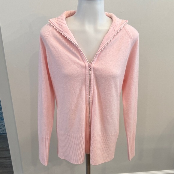 Quacker Factory XS Light Pink Sparkle Zippered Cardigan - Picture 1 of 9
